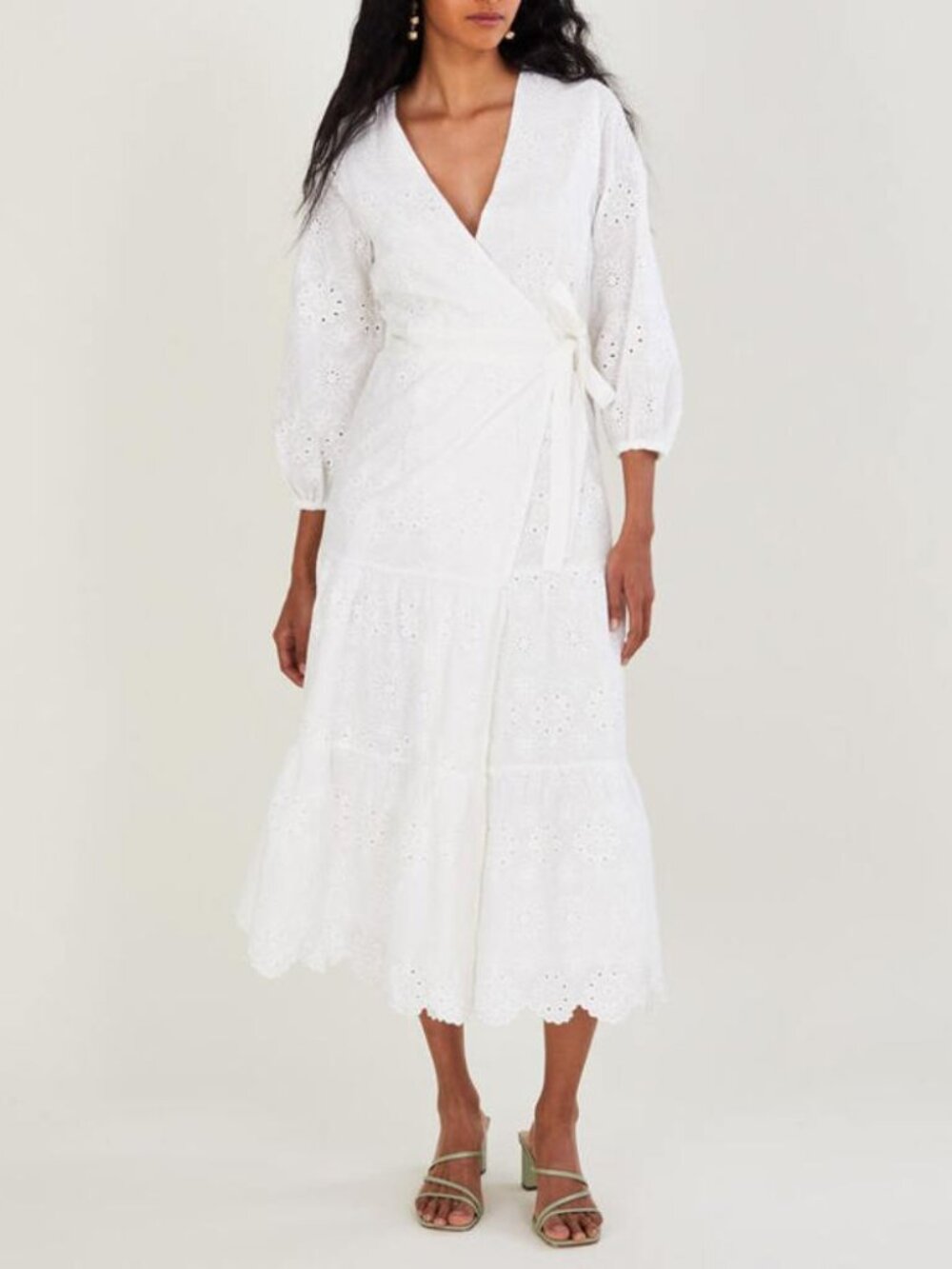 Monsoon Bryony Broderie midi dress ivory sustainable cotton eyelet wrap 14